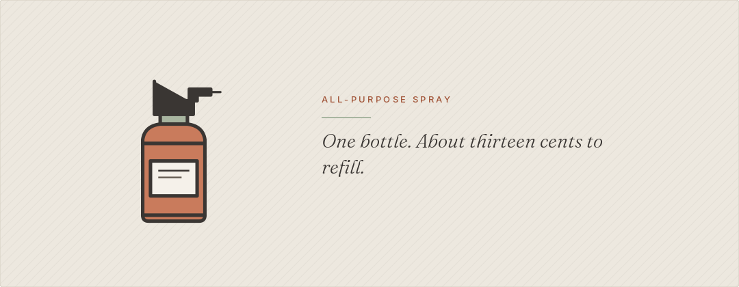 One bottle. About thirteen cents to refill.